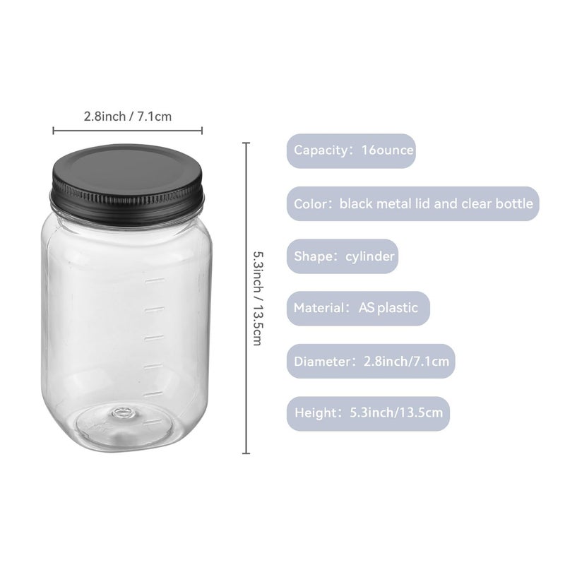 novelinks 16 oz Clear Plastic Jars with Lids, Refillable 16oz Mason Jars with Lids & Storage Containers for Kitchen & Household Use (20 Pack,Black) - Image 2